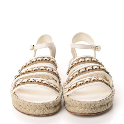 Chanel Lambskin Chain Espadrille Sandals 41 Beige White 2 of 13