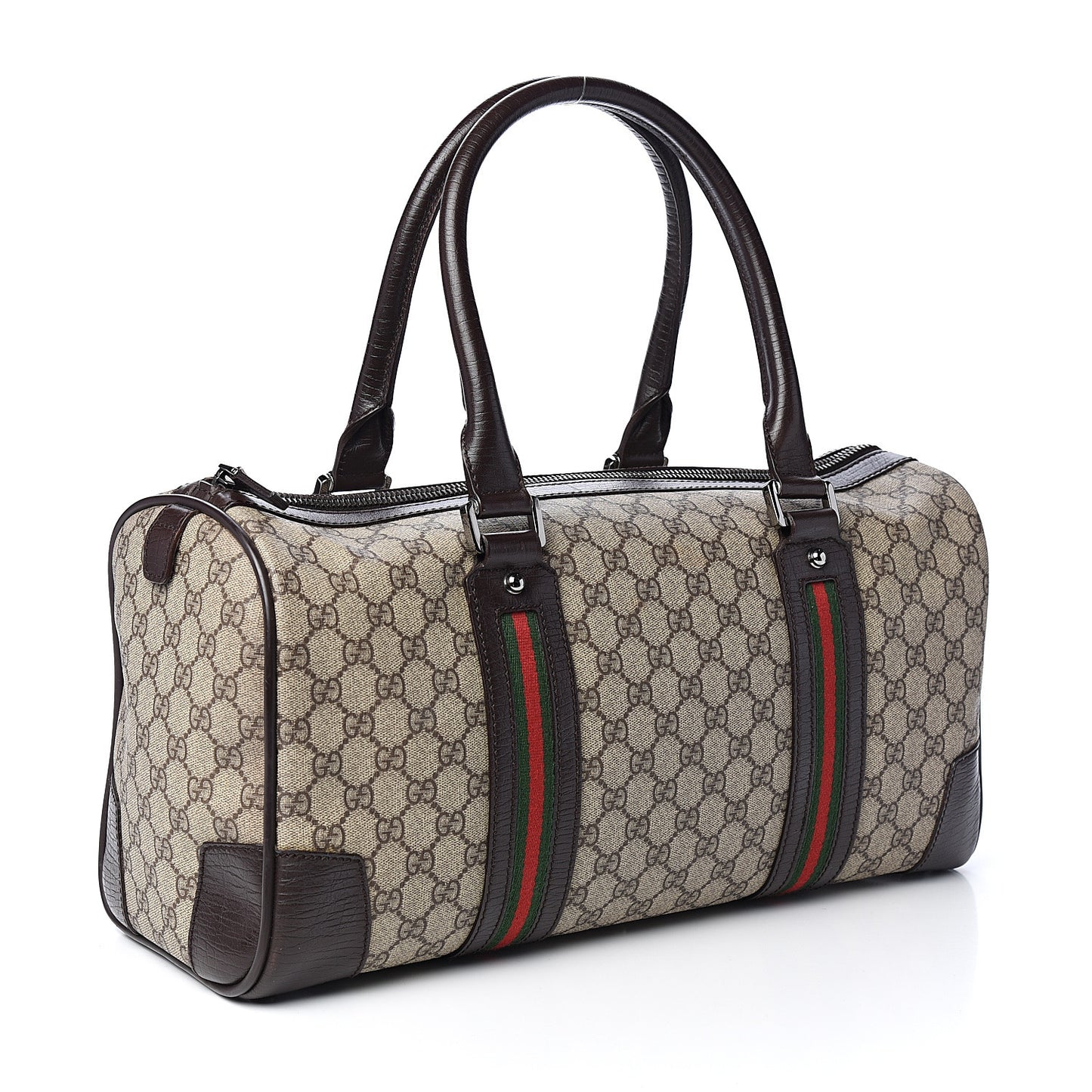 GG Supreme Monogram Web Medium Carry On Duffle Beige Dark Brown