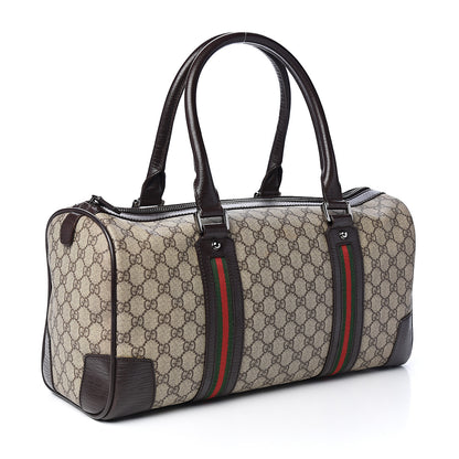 Gucci GG Supreme Monogram Web Medium Carry On Duffle Beige Dark Brown 2 of 8