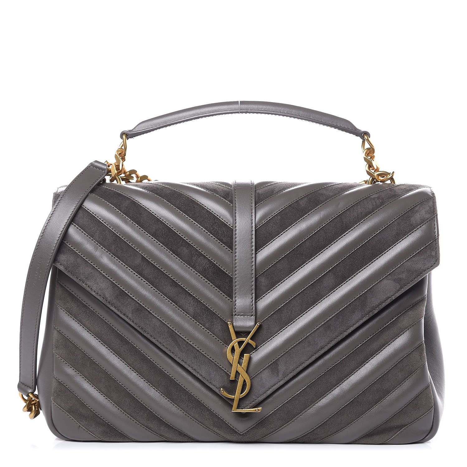 Saint Laurent Sheepskin Suede Matelasse Chevron Monogram Large College Satchel Earth 1 of 11