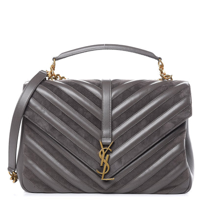 Saint Laurent Sheepskin Suede Matelasse Chevron Monogram Large College Satchel Earth 1 of 11