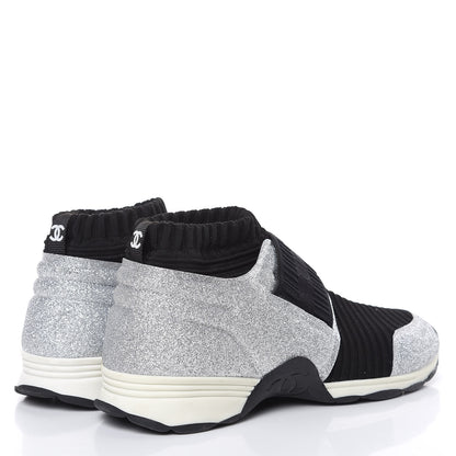 Chanel Glitter Stretch Fabric CC Sneakers 40 Black Silver 4 of 9