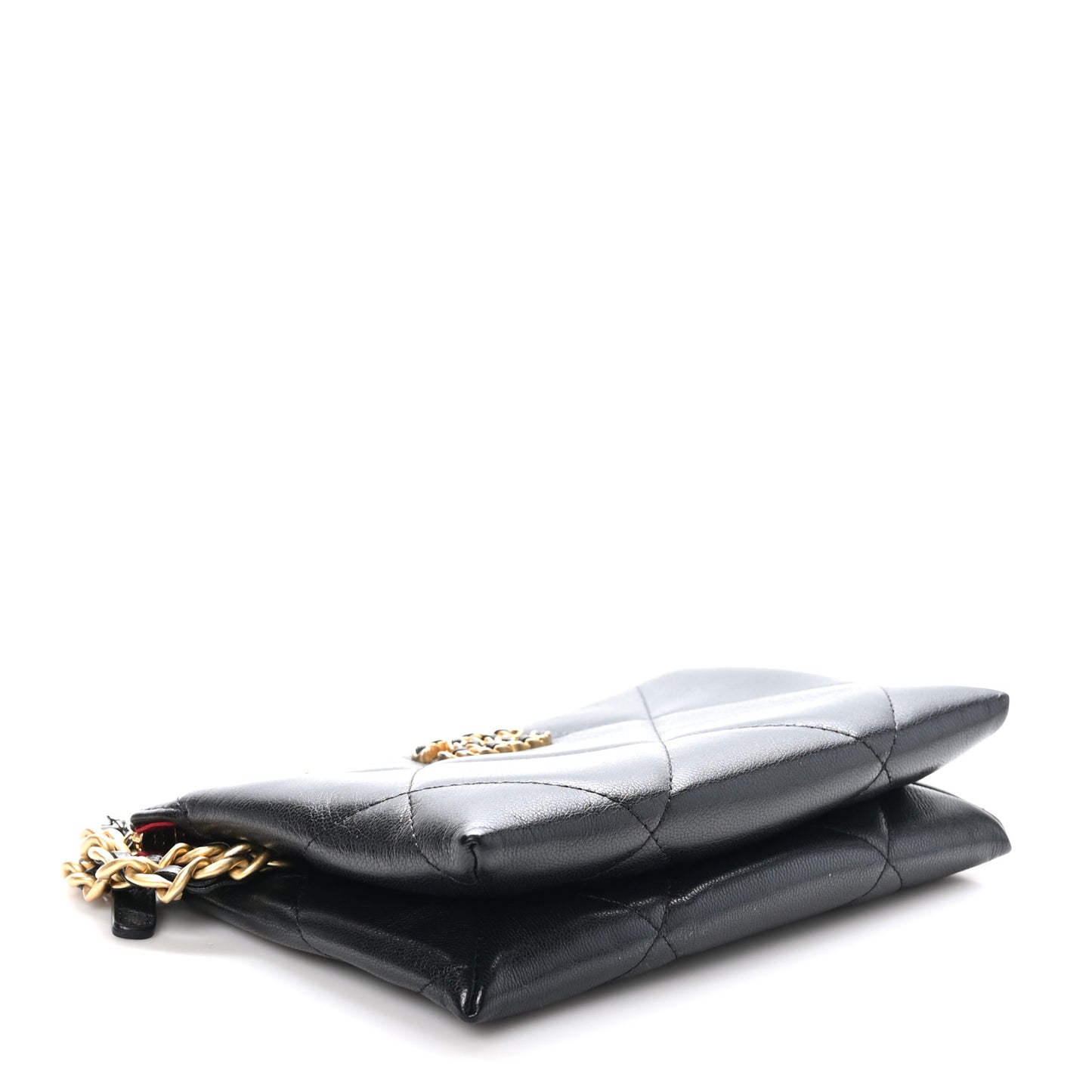 Shiny Goatskin Quilted Small Chanel 19 Pouch With Handle Black