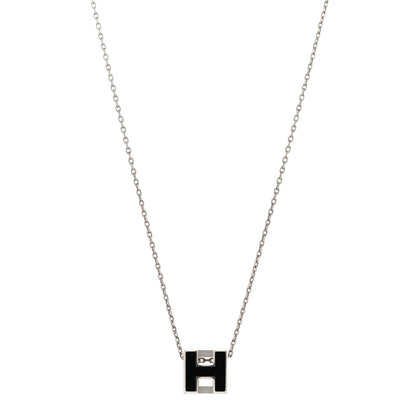 Hermes Lacquered Palladium Cage d'H Pendant Necklace Black 1 of 7