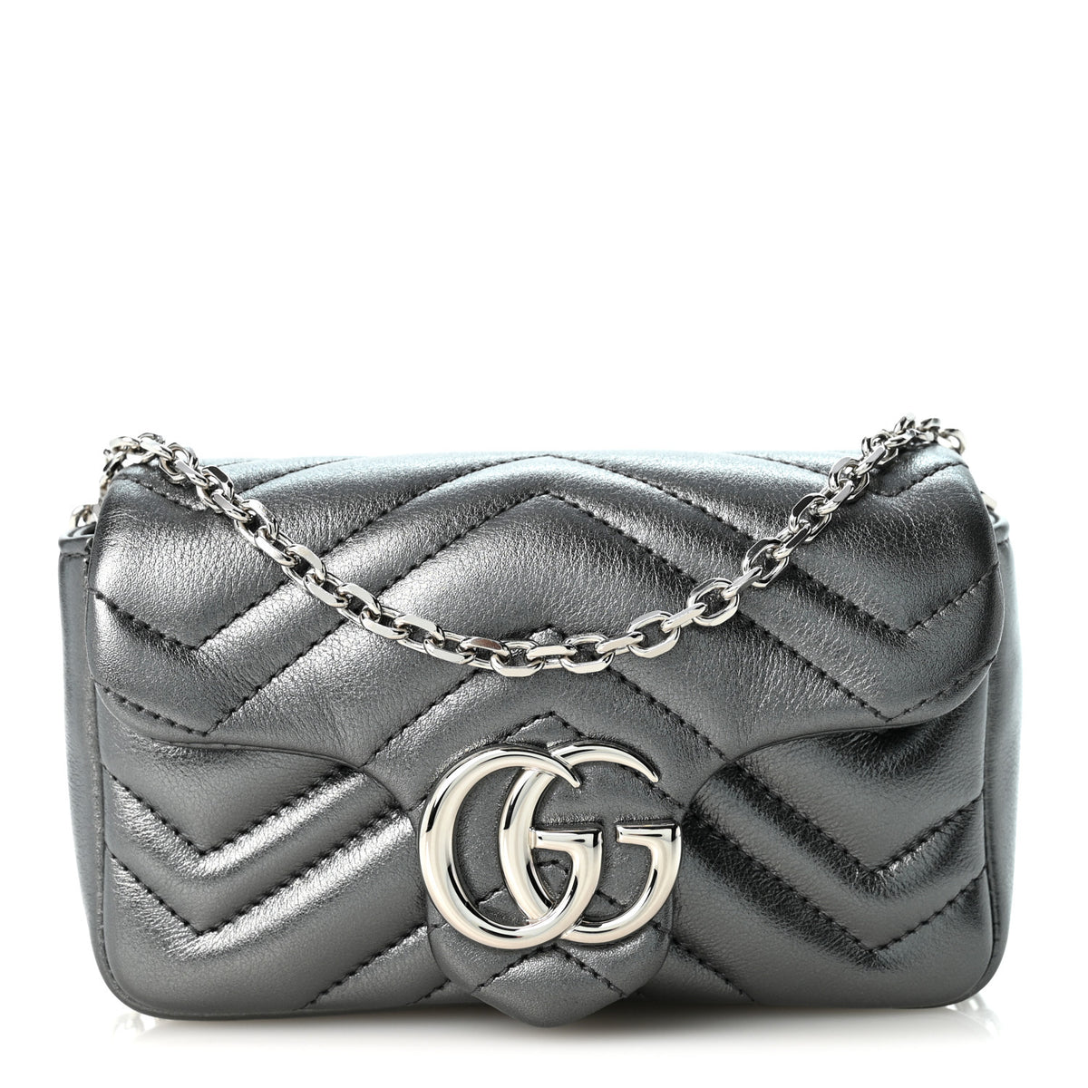 Gucci Metallic Lambskin Matelasse Mini GG Marmont Shoulder Bag  Piombo 1 of 10