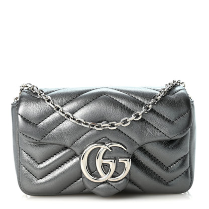Gucci Metallic Lambskin Matelasse Mini GG Marmont Shoulder Bag  Piombo 1 of 10