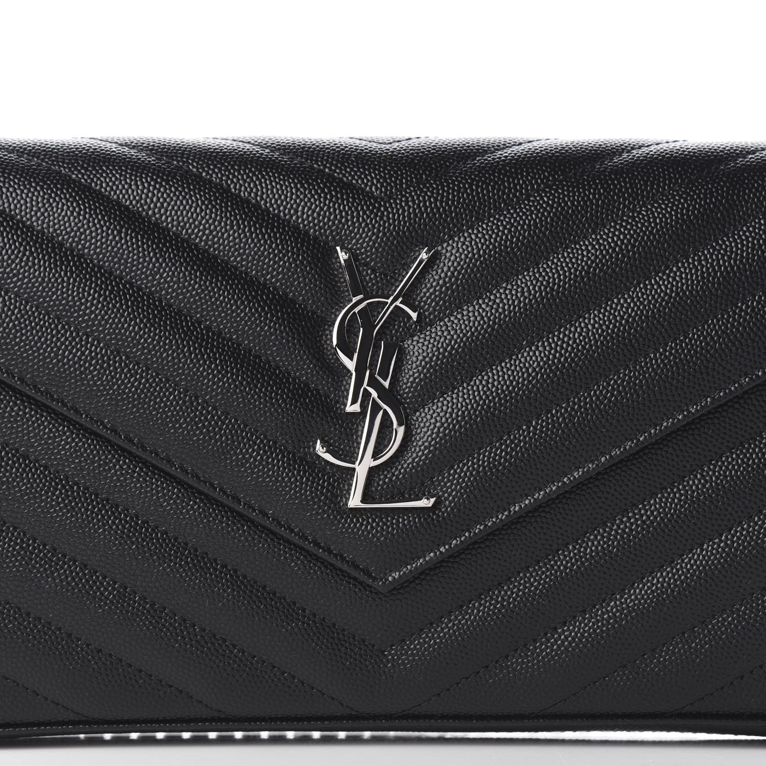 Saint Laurent Grain De Poudre Matelasse Chevron Monogram Chain Wallet Black 8 of 9