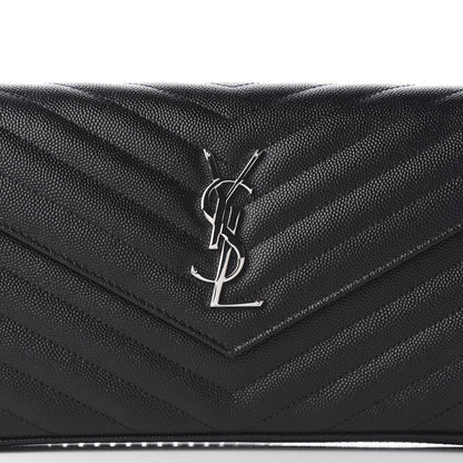 Saint Laurent Grain De Poudre Matelasse Chevron Monogram Chain Wallet Black 8 of 9