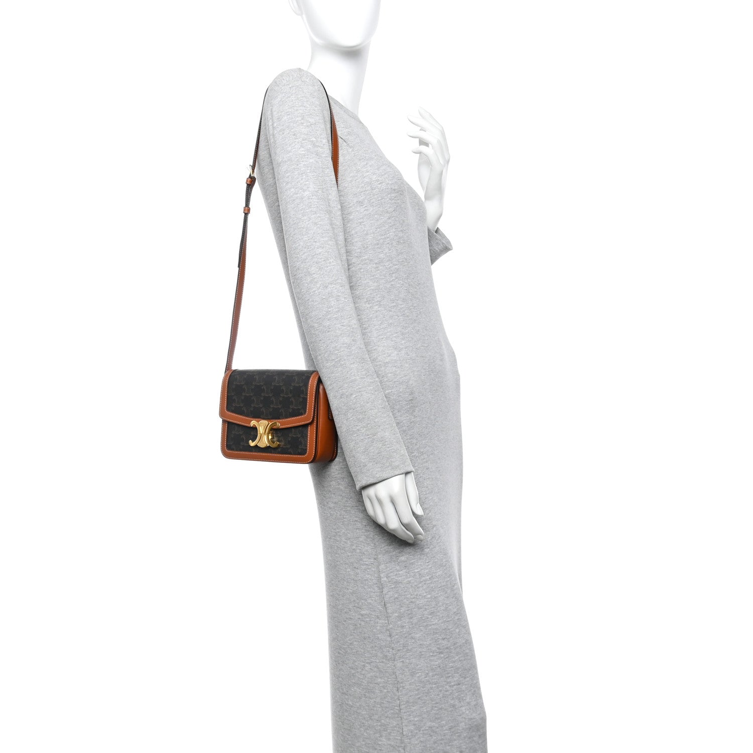 Celine Calfskin Triomphe Canvas Teen Triomphe Bag Tan 2 of 12
