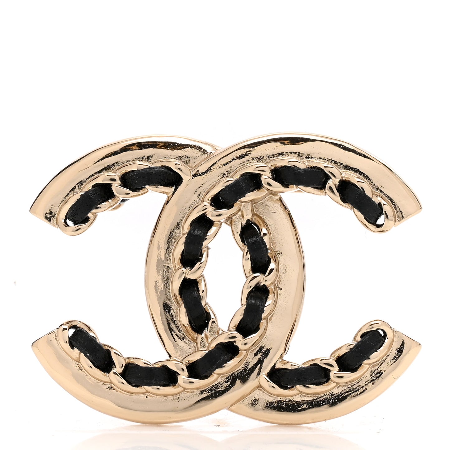 Lambskin Chain CC Chain Brooch Black Gold