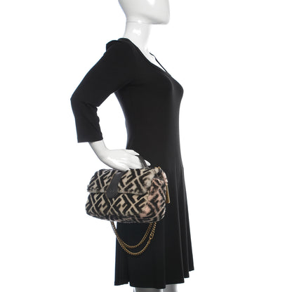 Fendi Shearling Macro FF 1974 Diagonal Double F Shoulder Bag White Light Rose Ebano 2 of 11