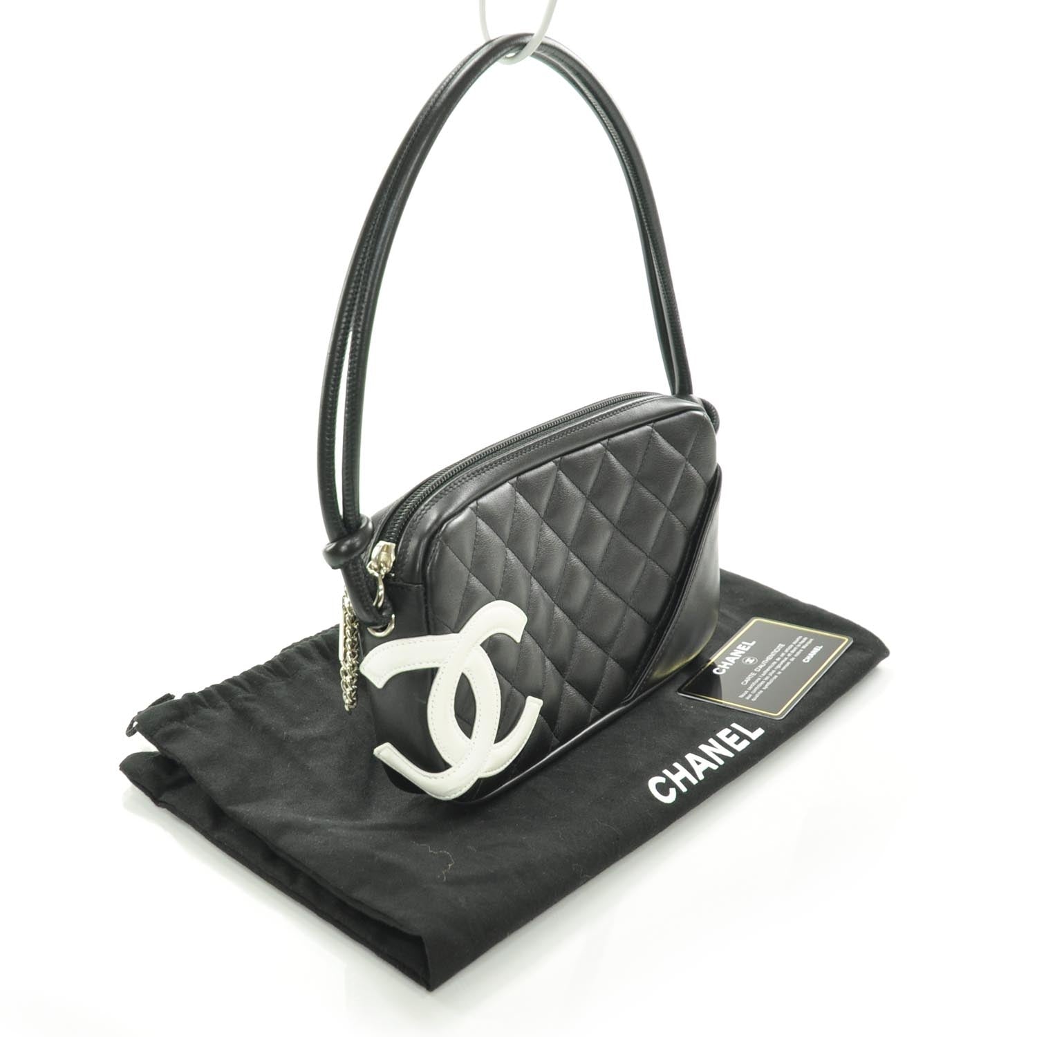 Chanel Cambon Quilted Pochette Bag Black White 3 of 10