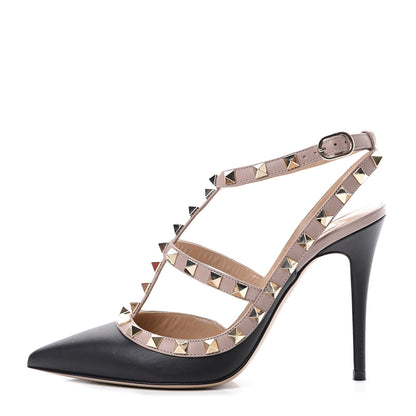 Valentino Garavani Nappa Rockstud Ankle Strap Pumps 36.5 Black Poudre 1 of 12
