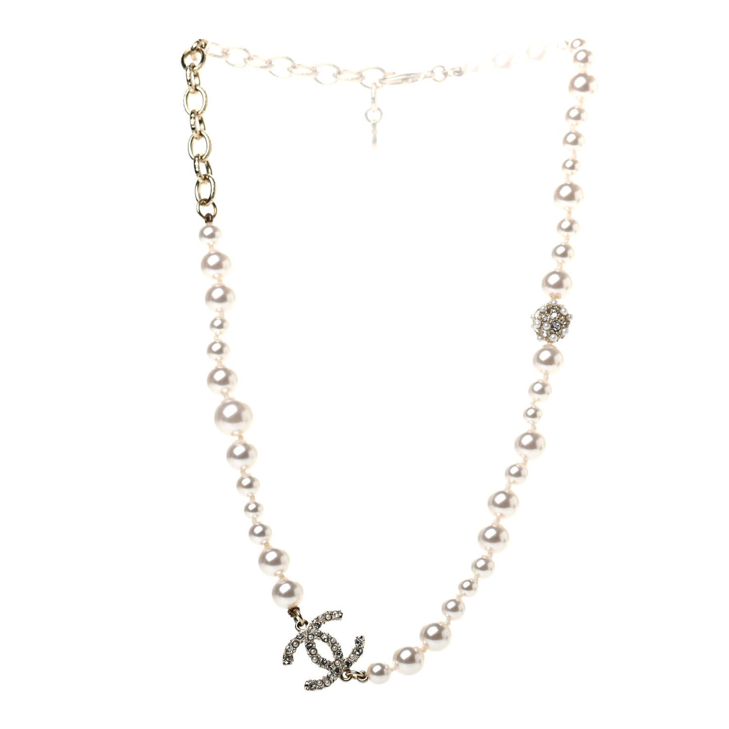 Pearl Crystal CC Short Necklace Gold