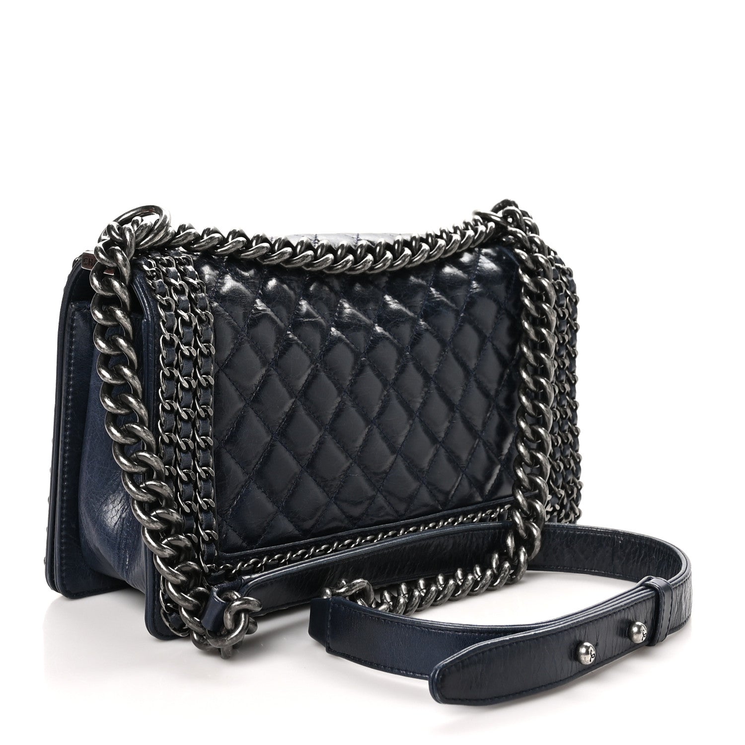 Chanel Glazed Calfskin Quilted Medium Boy Chained Flap Blue 3 of 10