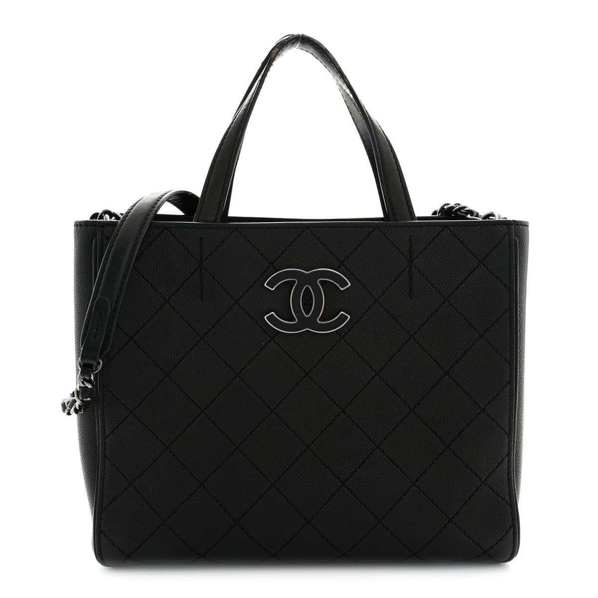 Chanel Calfskin Stitched Hamptons Tote Black 1 of 15