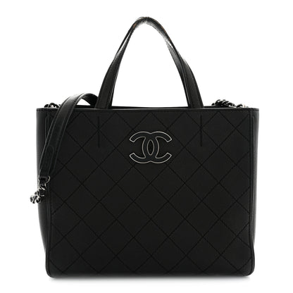Chanel Calfskin Stitched Hamptons Tote Black 1 of 15