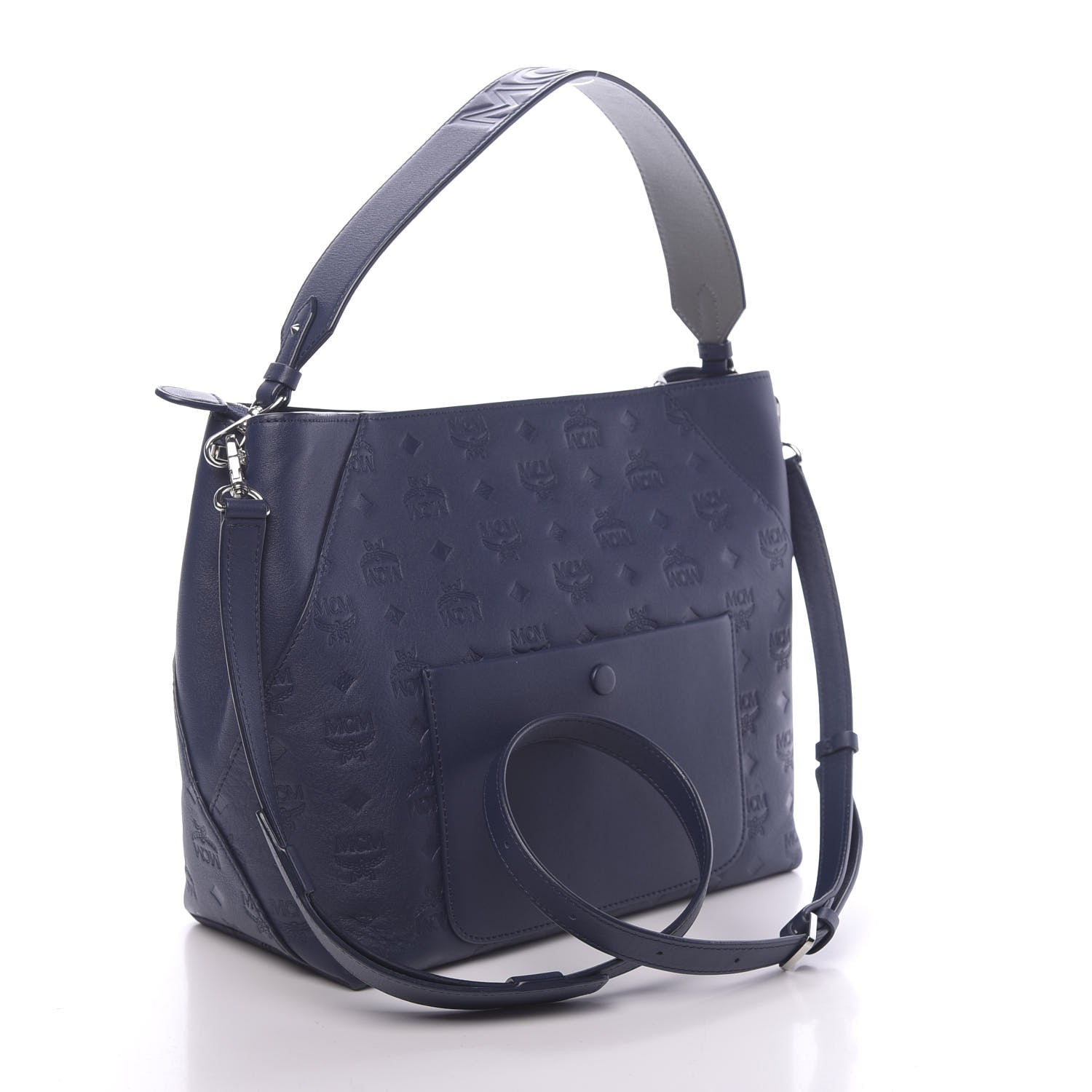 MCM Calfskin Ottomar Monogram Medium Klara Hobo Navy Blue 4 of 10
