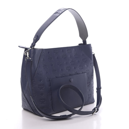 MCM Calfskin Ottomar Monogram Medium Klara Hobo Navy Blue 4 of 10