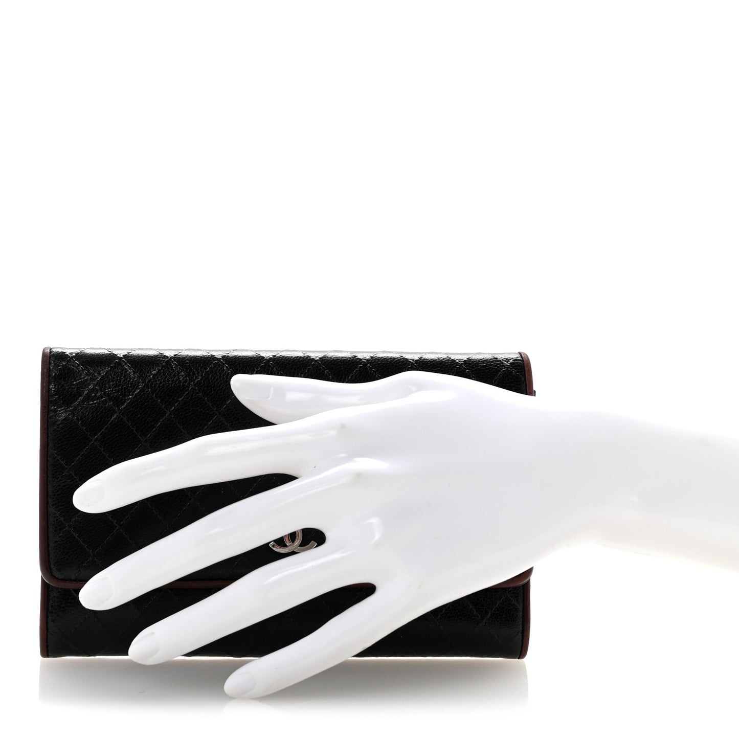 Calfskin Diamond Stitched Flap Wallet Black