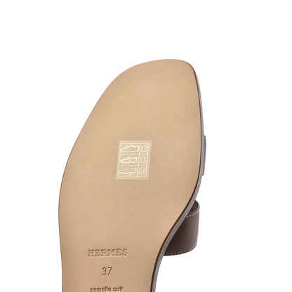 Hermes Box Calfskin Oran Sandals 37 Gold 12 of 14