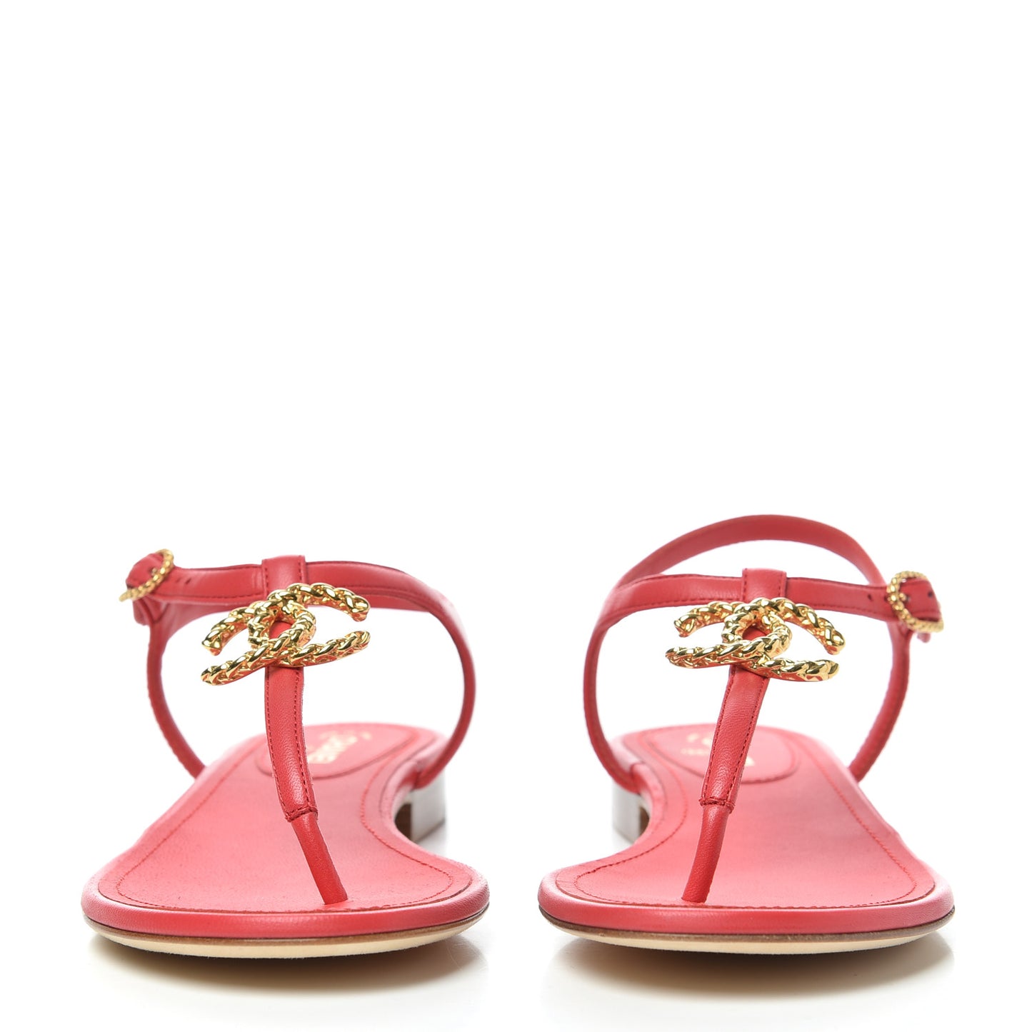 Lambskin Chain CC Logo Thong Sandals 36.5 Red