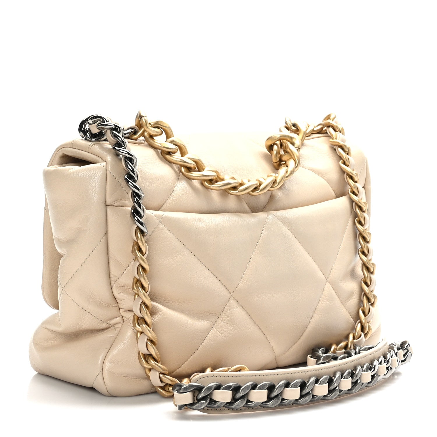Chanel Lambskin Quilted Large Chanel 19 Flap Light Beige 3 of 10