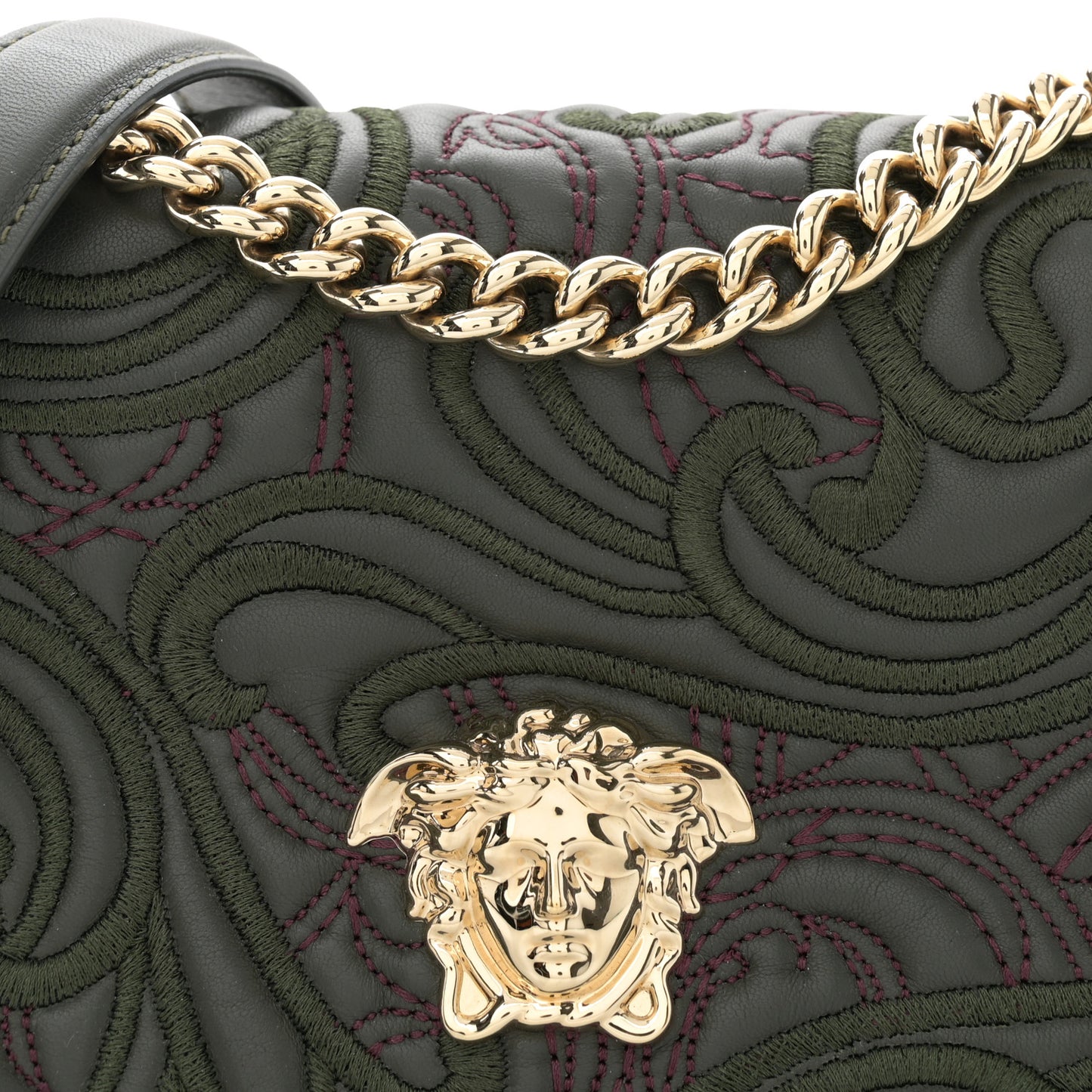 Nappa Embroidered Baroque Palazzo Sultan Shoulder Bag Green