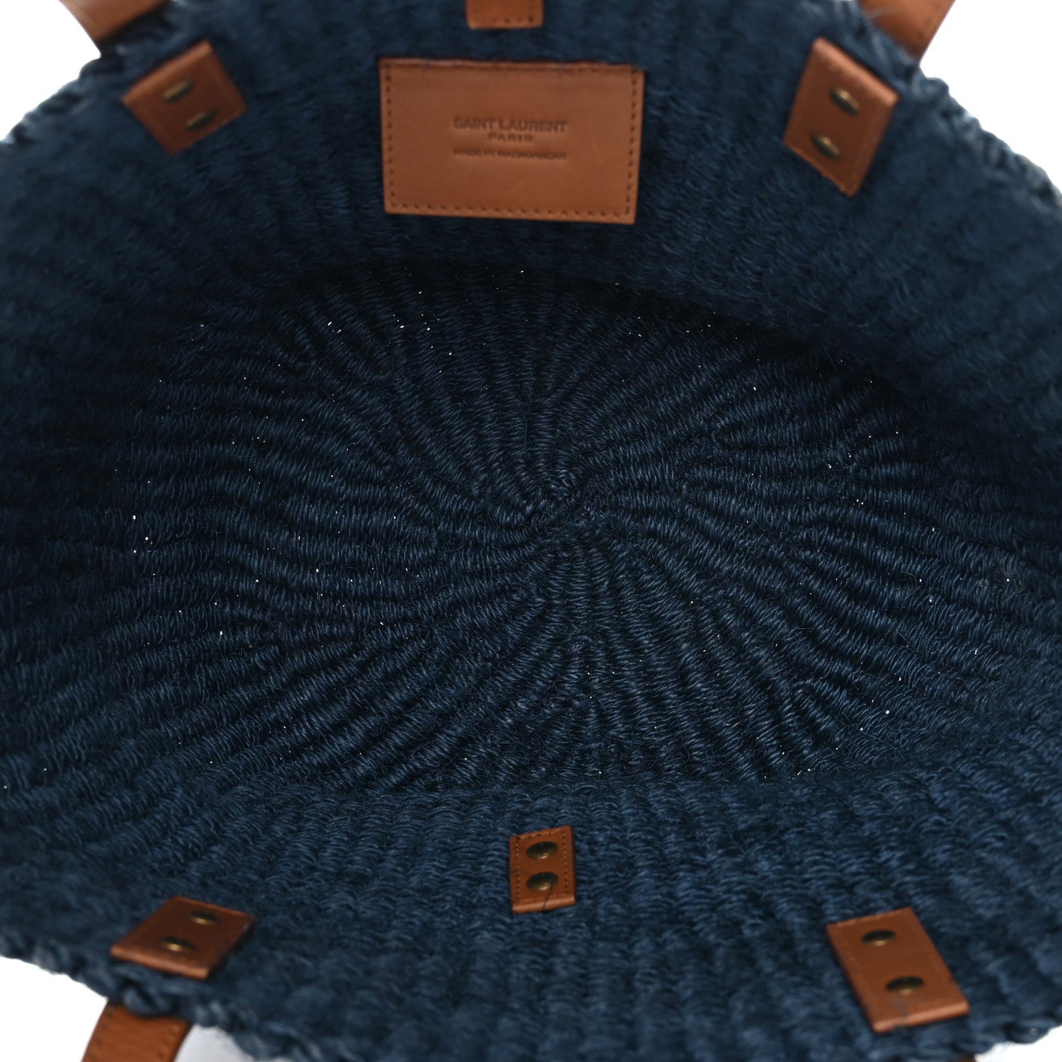 Saint Laurent Raffia Calfskin Medium Panier Tote Blue Orchid Brick 5 of 10