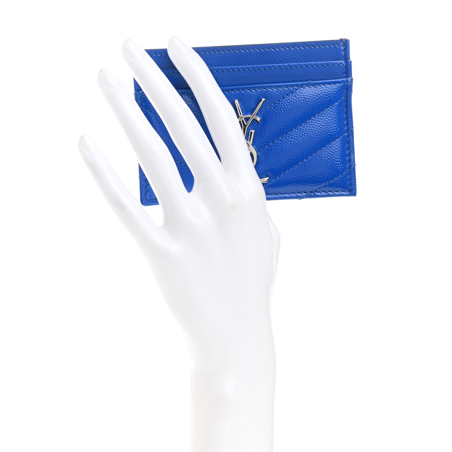 Patent Grain De Poudre Matelasse Monogram Credit Card Case Blue Majorelle