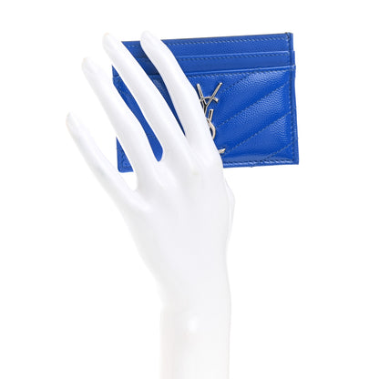Saint Laurent Patent Grain De Poudre Matelasse Monogram Credit Card Case Blue Majorelle 2 of 7