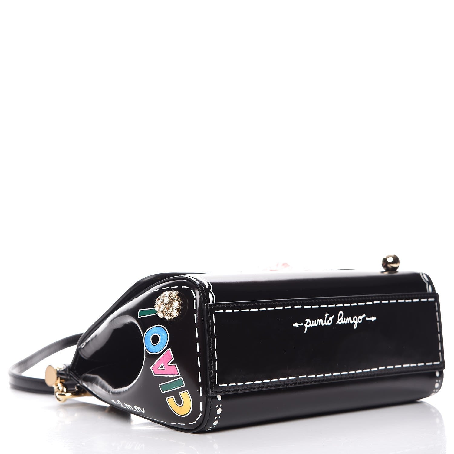Dolce & Gabbana Glazed Calfskin Embroidered Medium Heart Flower Miss Sicily Satchel Black 4 of 11