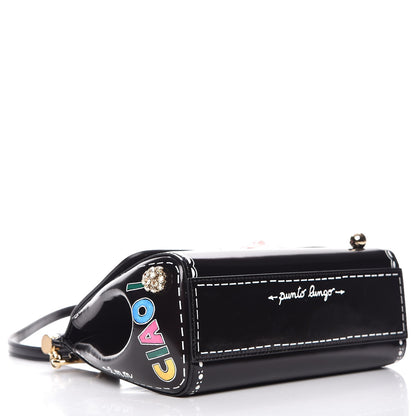 Dolce & Gabbana Glazed Calfskin Embroidered Medium Heart Flower Miss Sicily Satchel Black 4 of 11