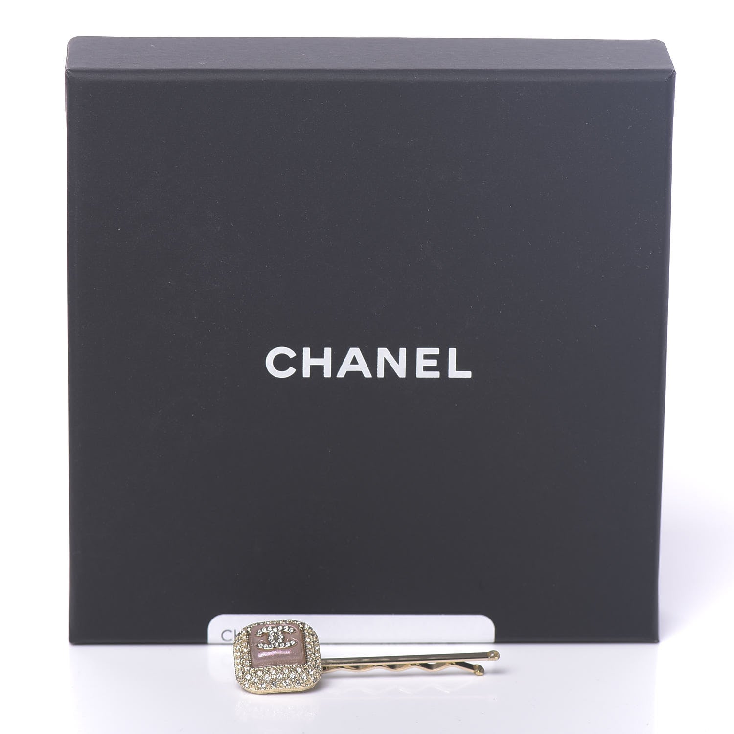 Chanel Metal Glass Strass CC Hair Clip Gold Pink 4 of 4