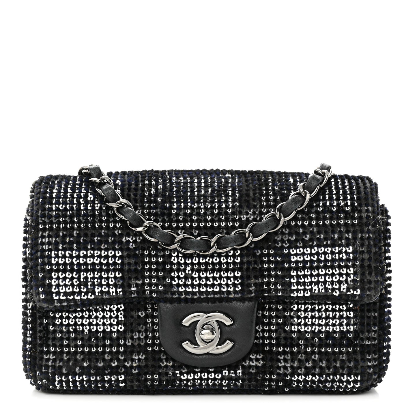 Sequin Mini Rectangular Single Flap Black Silver