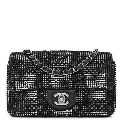 Chanel Sequin Mini Rectangular Single Flap Black Silver 1 of 11