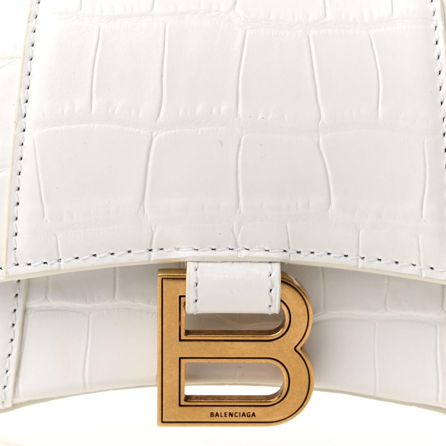 Shiny Calfskin Crocodile Embossed Hourglass Top Handle Bag XS Optic White