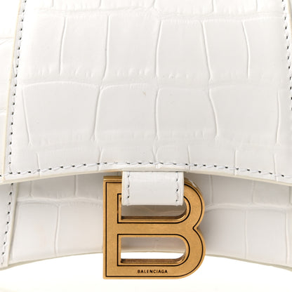 Balenciaga Shiny Calfskin Crocodile Embossed Hourglass Top Handle Bag XS Optic White 9 of 11