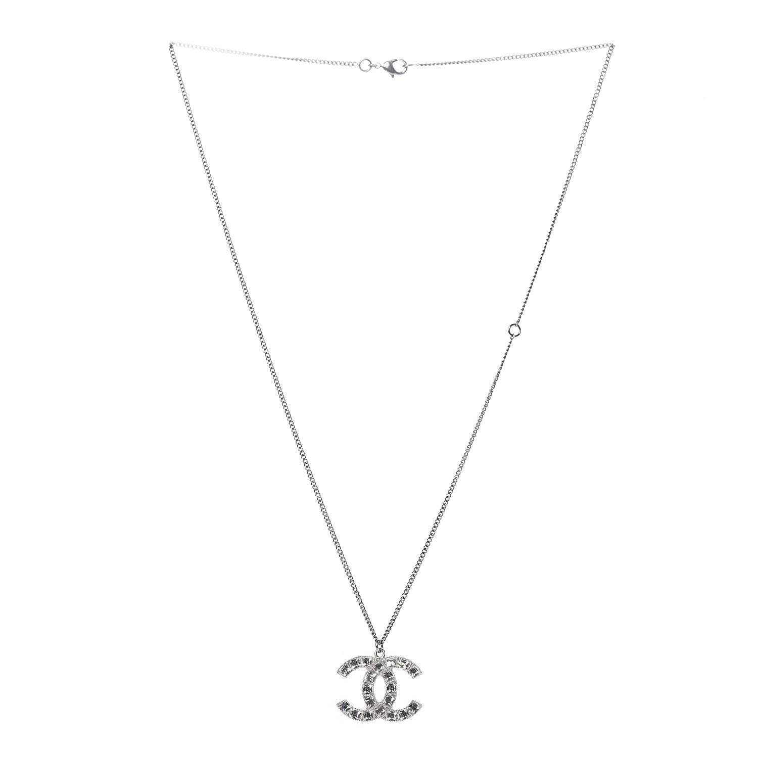 Chanel Baguette Crystal CC Necklace Silver 3 of 6