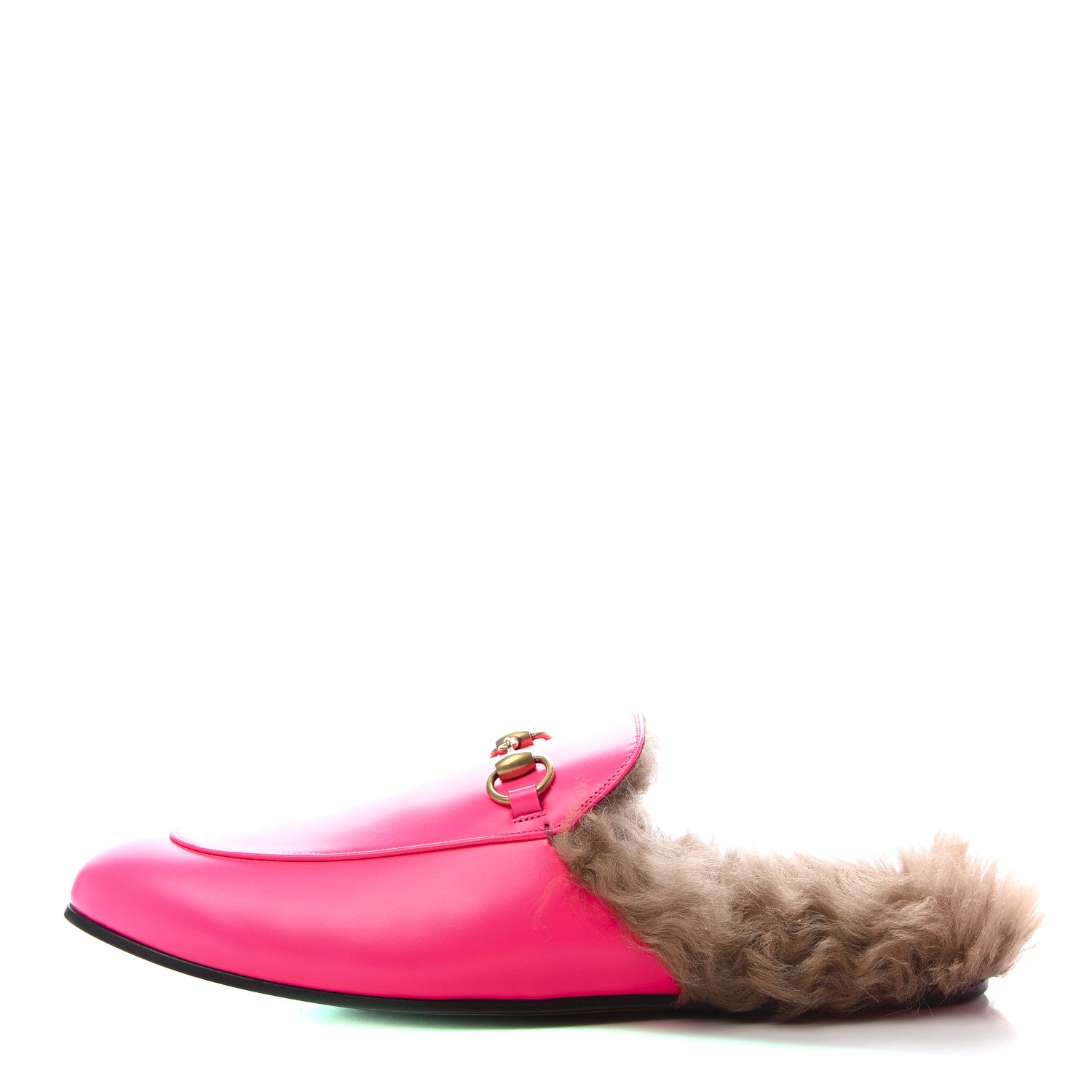 Gucci Calfskin Fur Mens Princetown Slippers 11 Fuxia Fluo Natural 1 of 8