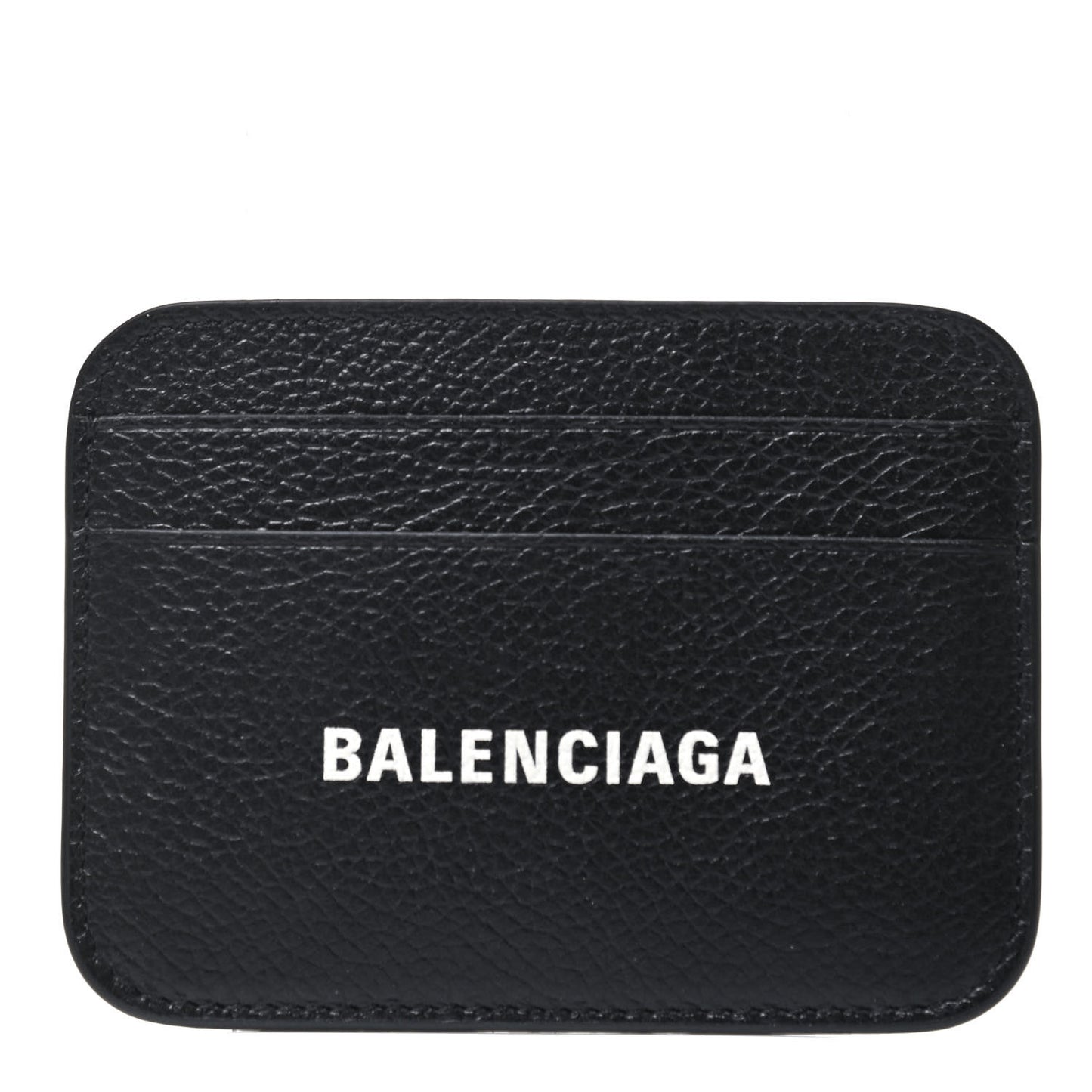 Grained Calfskin Logo Cash Rounded Card Holder Black White