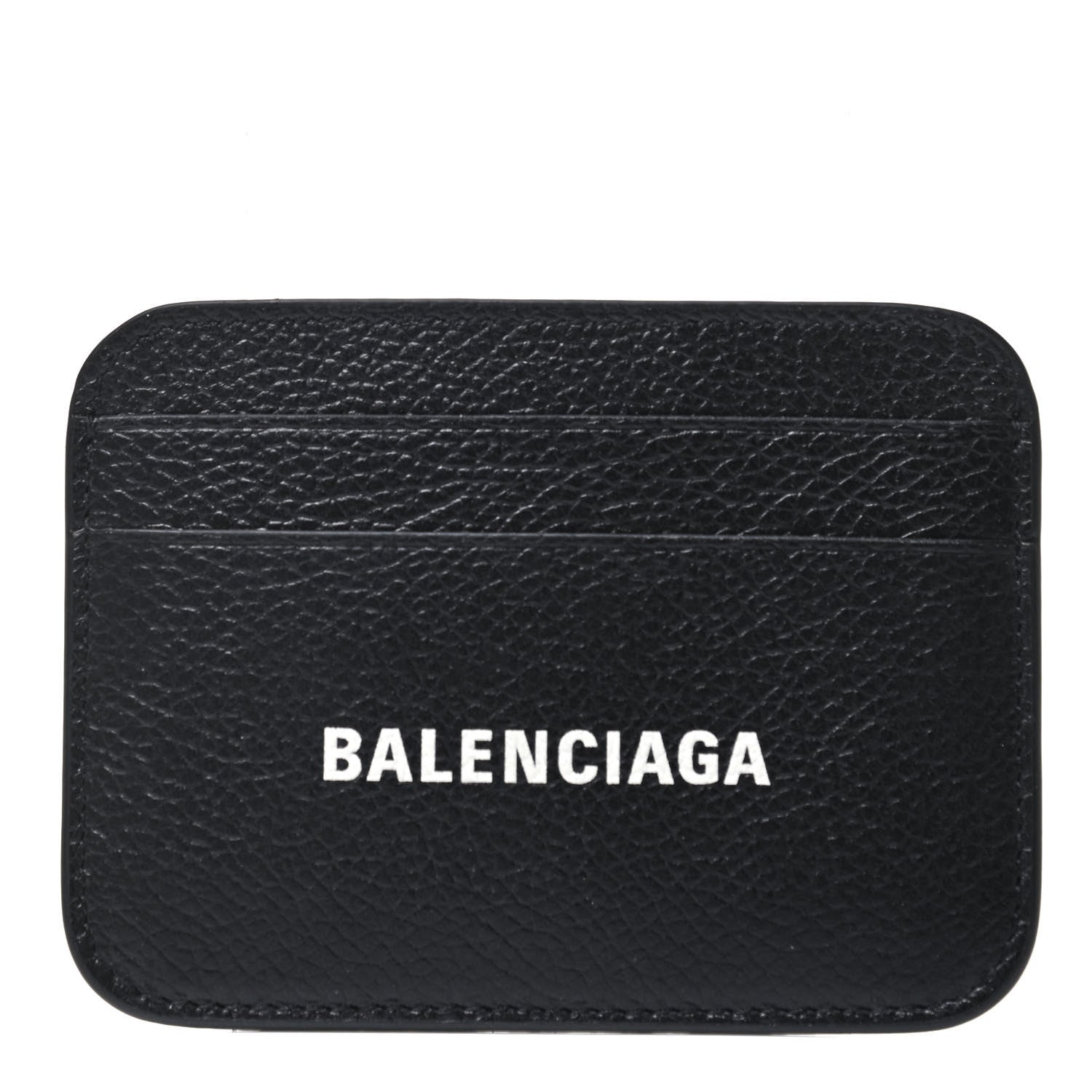 Balenciaga Grained Calfskin Logo Cash Rounded Card Holder Black White 1 of 6