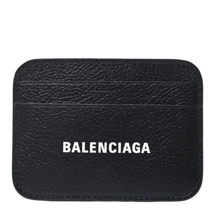 Balenciaga Grained Calfskin Logo Cash Rounded Card Holder Black White 1 of 6