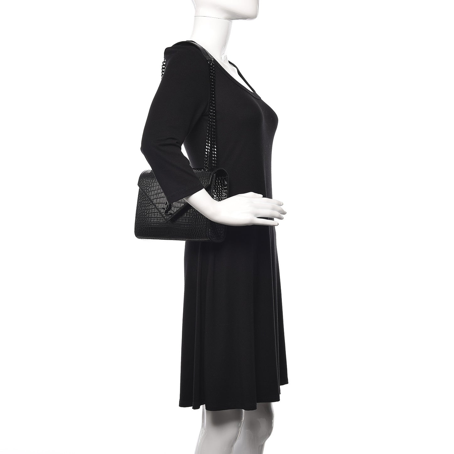 Calfskin Crocodile Embossed Medium Monogram Envelope Chain Shoulder Bag Black