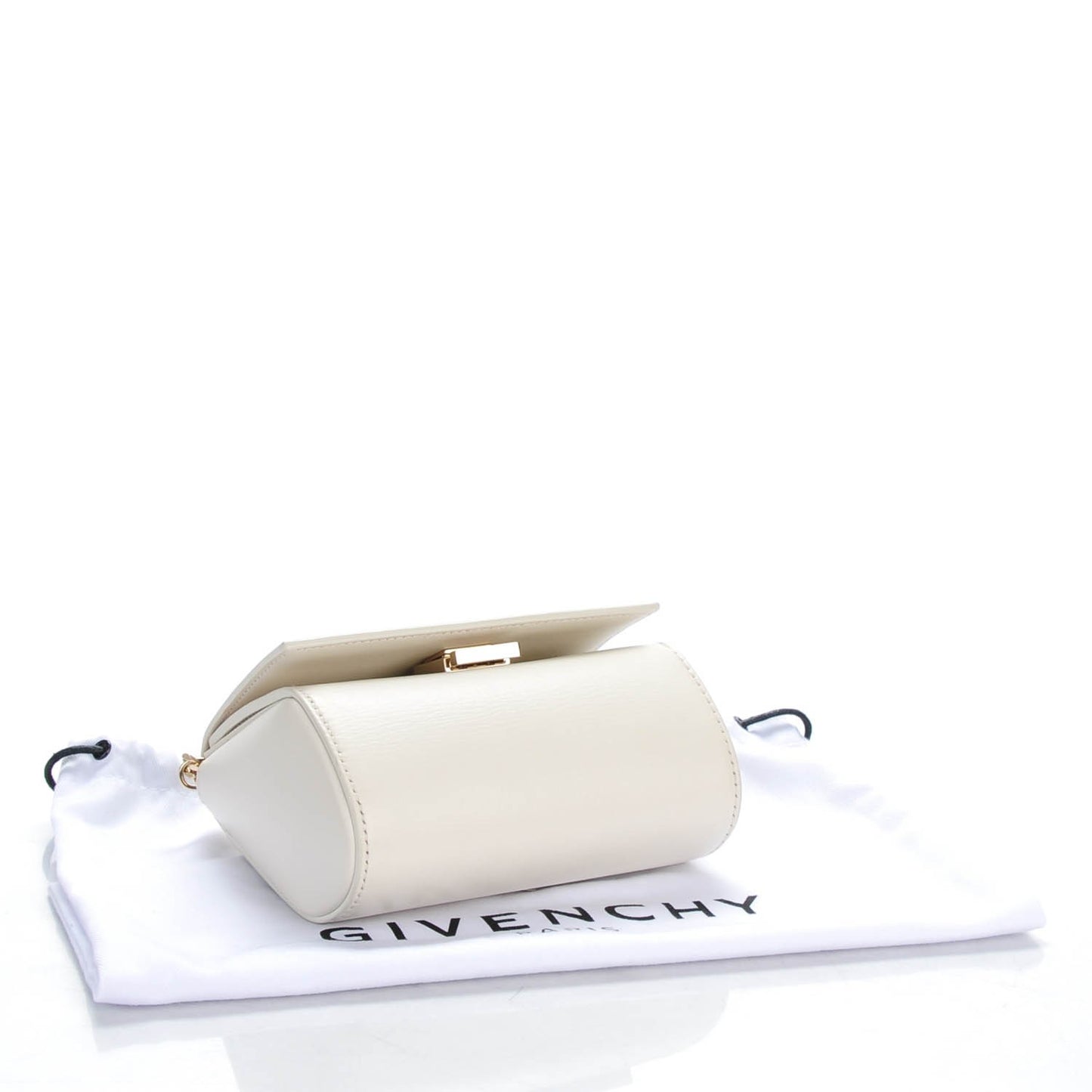 Textured Calfskin Micro Pandora Box Clutch Ivory
