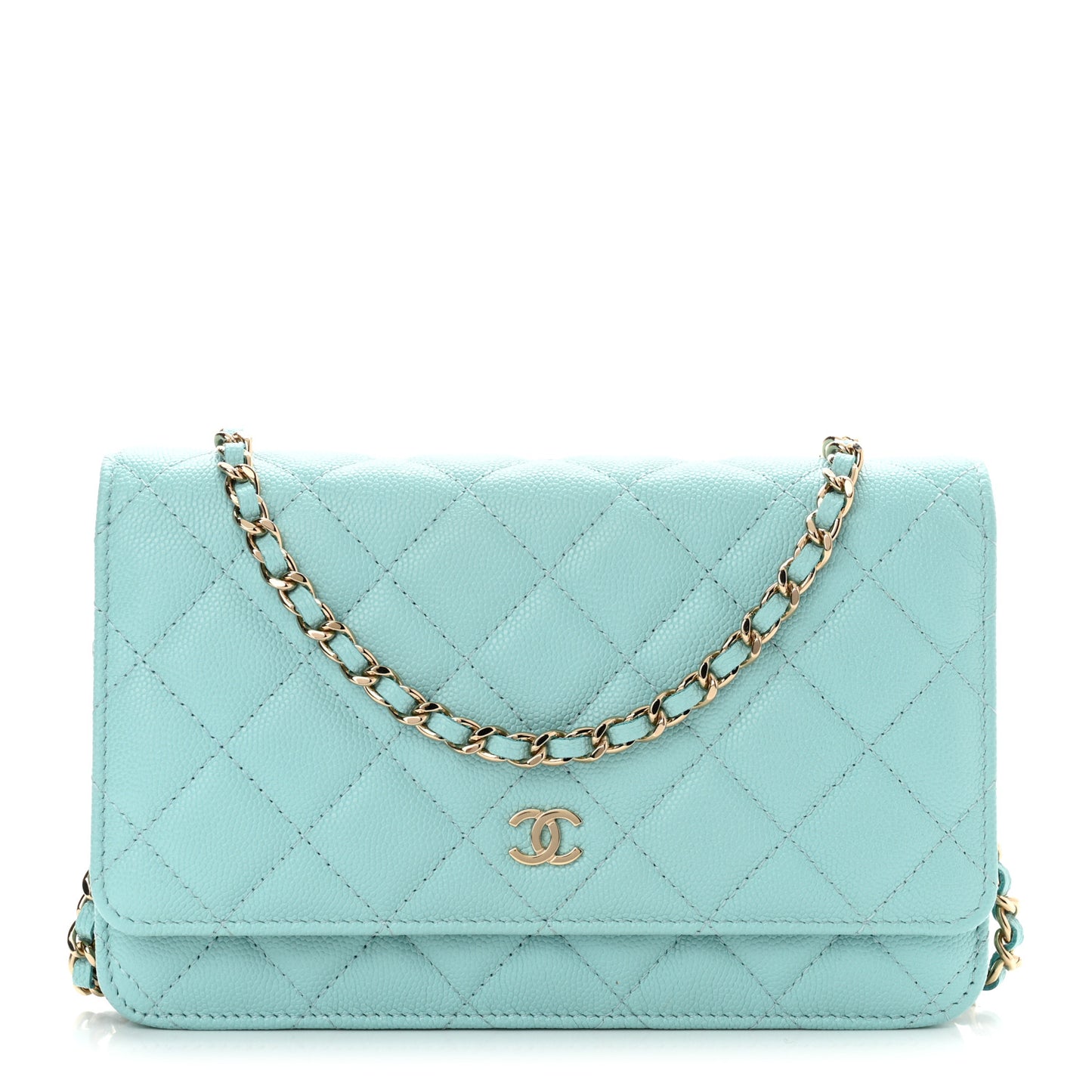 Caviar Quilted Wallet On Chain WOC Light Blue