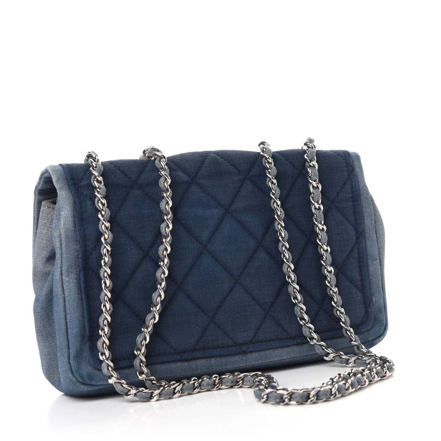 Denim Quilted Small Medallion Flap Blue