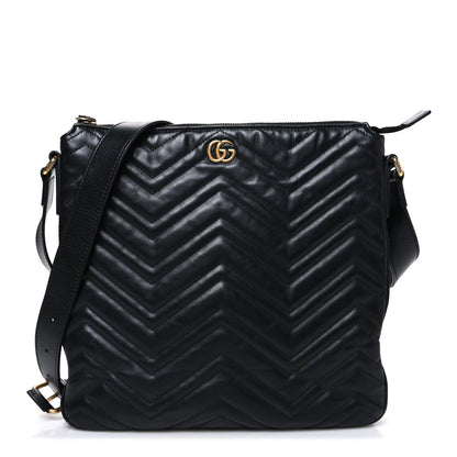 Gucci Calfskin Matelasse GG Marmont Flat Messenger Bag Black 1 of 11