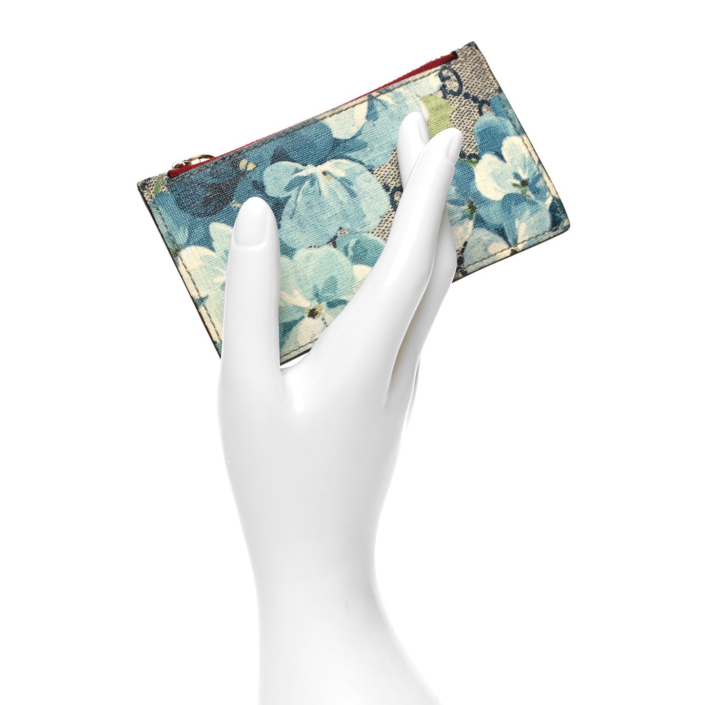 GG Supreme Monogram Blooms Coin Case Card Holder Beige Blue Navy Hibiscus Red