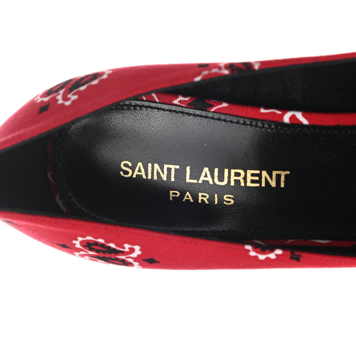 Saint Laurent Bandana Charlotte Kitten Heel Pumps 37 Red 7 of 9
